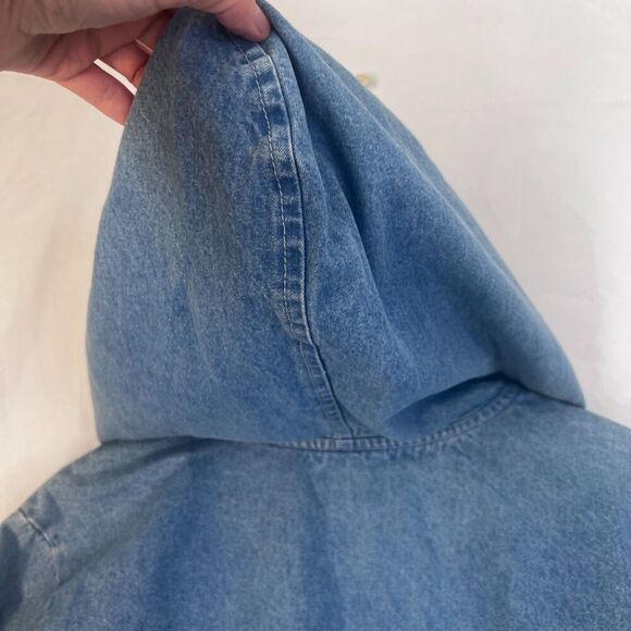 Chic Denim Jacket Hooded Soft Full Zip 100% Cotton Casual Cool Retro Y2K Size LG - Picture 5 of 11